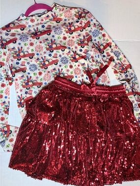 Red Sequin Tiered Midi Skirt